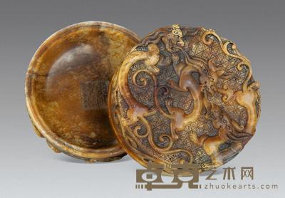 清 寿山石刻龙纹圆盒 直径7.4cm