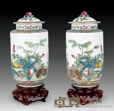 民国 粉彩花卉瓶 (一对) 高20cm
