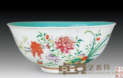 清光绪 粉彩花卉碗 直径17.3cm