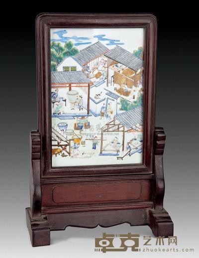 清 粉彩人物插牌 高37cm