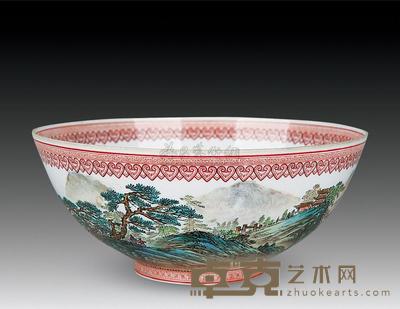 近代 薄胎山水人物碗 直径16cm