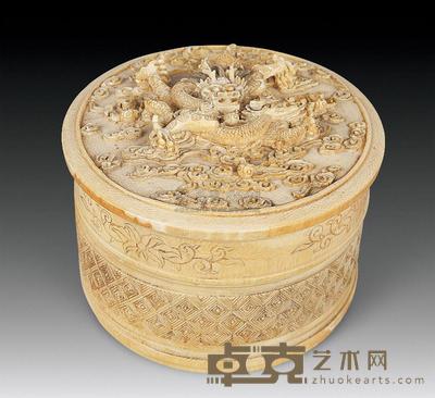 民国 象牙刻龙纹圆盒 直径12cm