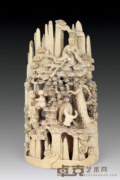 民国 象牙雕牛郎织女摆件 高21cm