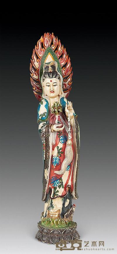 民国 象牙加彩观音立像 高26.7cm