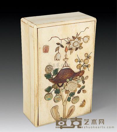 民国 象牙嵌宝方盒 10.5×6.7×3.5cm