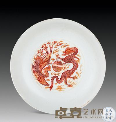 清康熙 樊红蝠桃纹盘 直径20.5cm