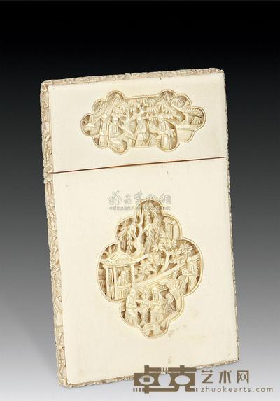 民国 象牙刻开窗人物名片盒 10.8×6.8cm