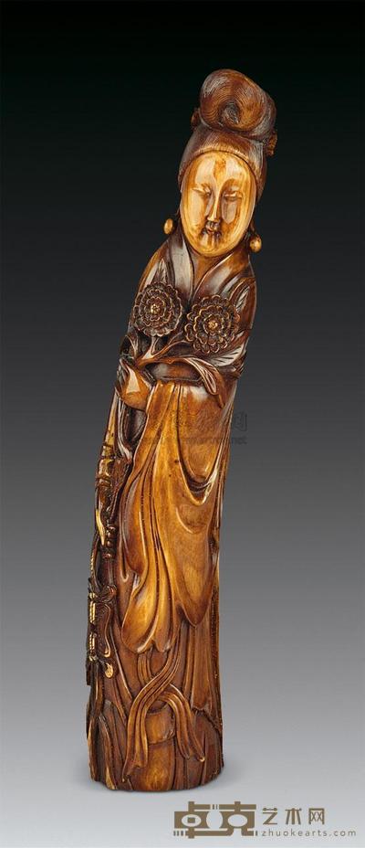 民国 象牙持花仕女 高30.5cm