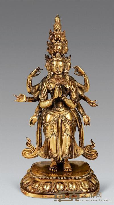 铜鎏金十一面佛立像 高20.7cm