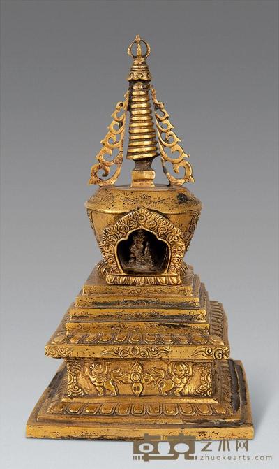 清 铜鎏金佛塔 高25.5cm