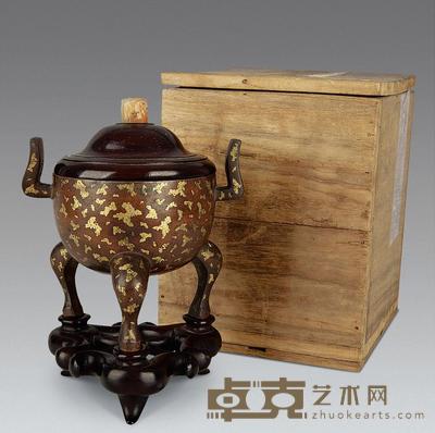 清 铜洒金香炉 高13.8cm.