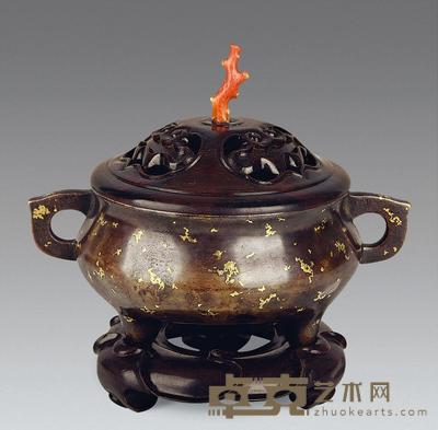 清 铜点金炉 长15.6cm