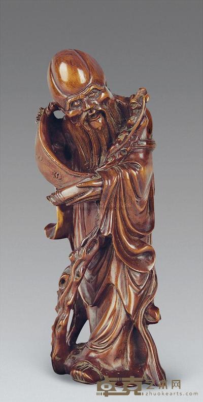 清 龙眼木雕寿星 高18cm