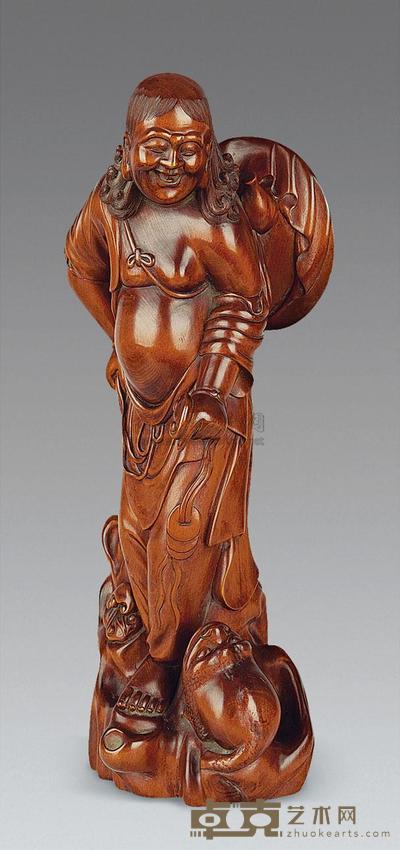 民国 黄杨木刻刘海戏金蟾 高35cm