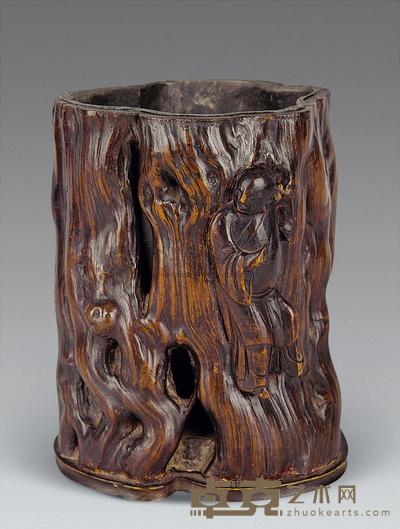 清 木雕李流芳款根形笔筒 高14.2cm