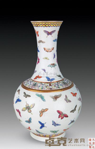 清光绪 粉彩百蝶赏瓶 高39cm