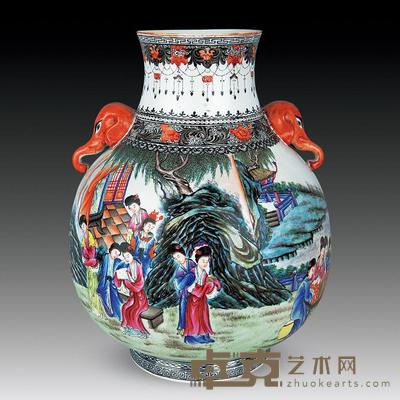 民国 粉彩象耳尊 高32.5cm