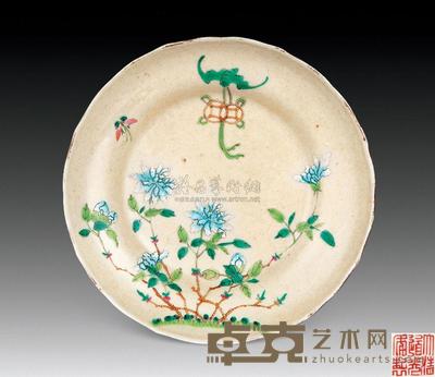清道光 米地粉彩“福在眼前”盘 直径12.5cm