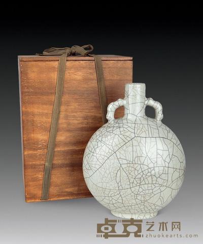 清乾隆 哥釉双耳抱月瓶 高30.5cm
