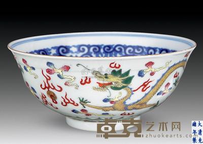 清光绪 粉彩龙纹碗 直径15.5cm