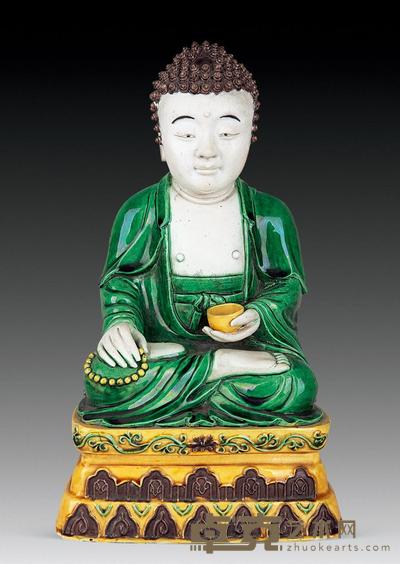 清 素三彩释迦牟尼坐像 高25cm