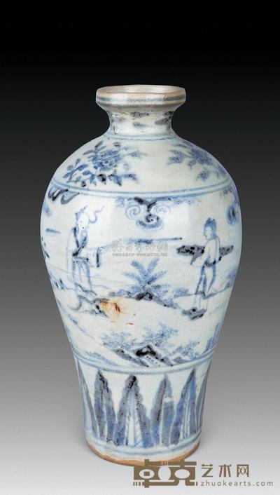 明空白期 青花人物梅瓶 高25cm