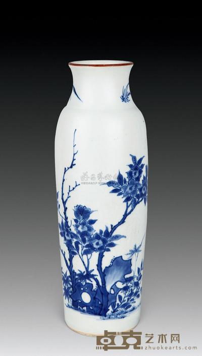 清顺治 青花花卉筒瓶 高25.3cm