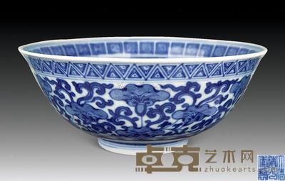 清道光 青花花卉碗 直径15cm
