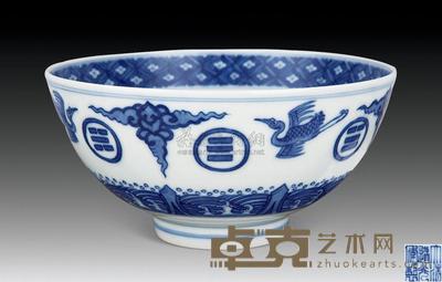 清 青花云鹤碗 直径14cm