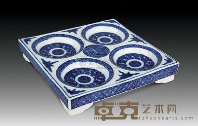 清乾隆 青花调色盘 18.5×18.5cm