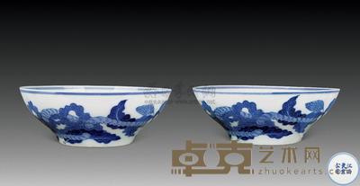 民国 青花花卉碗 (一对) 直径13cm