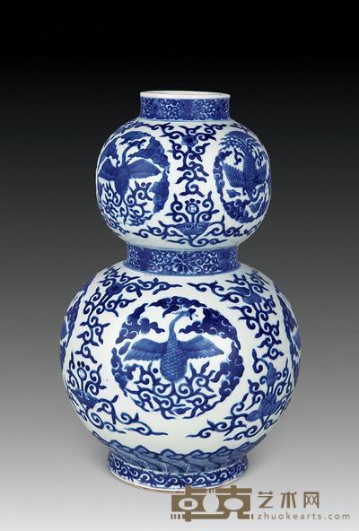 清 青花团鹤大吉瓶 高28.8cm