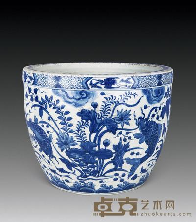 清 青花鱼藻纹缸 直径32.5cm
