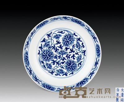 清 同治 青花花卉盘 直径15.6cm