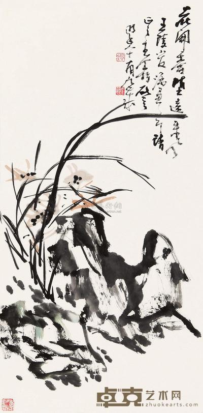 王个簃 兰石图 立轴 68×34cm