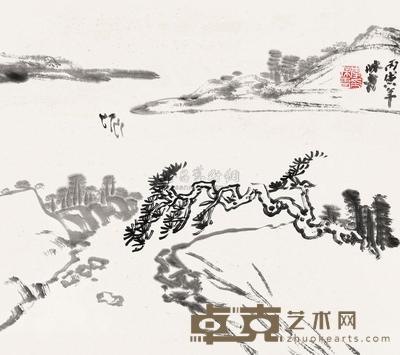 李味青 苍松湖山图 镜心 30×35cm