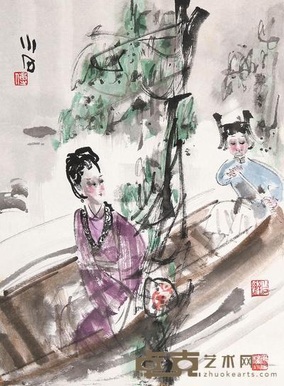 傅小石 泛舟赏春图 镜心 46.5×34.5cm