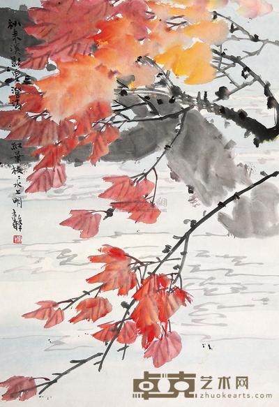 张继馨 溪影枫叶图 镜心 68.5×46cm