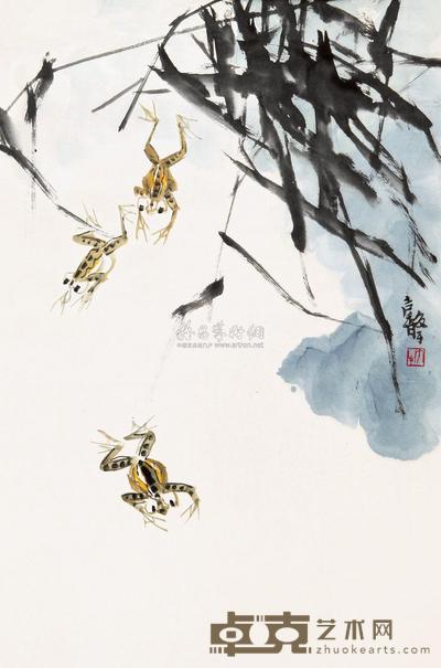 张继馨 蛙趣图 镜心 67×45cm