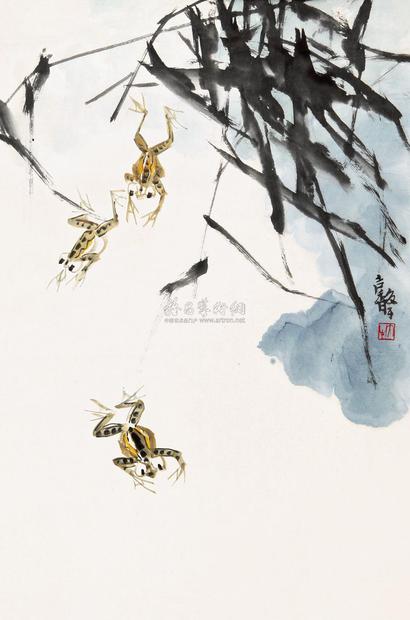 张继馨 蛙趣图 镜心