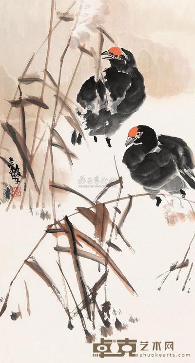 张继馨 双禽图 镜心 88×47cm