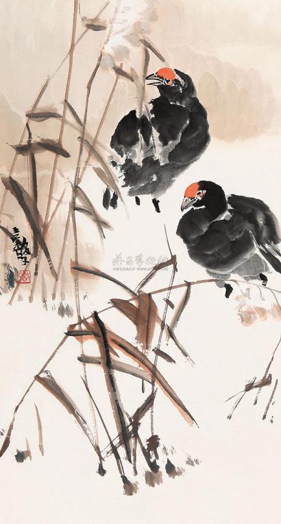 张继馨 双禽图 镜心