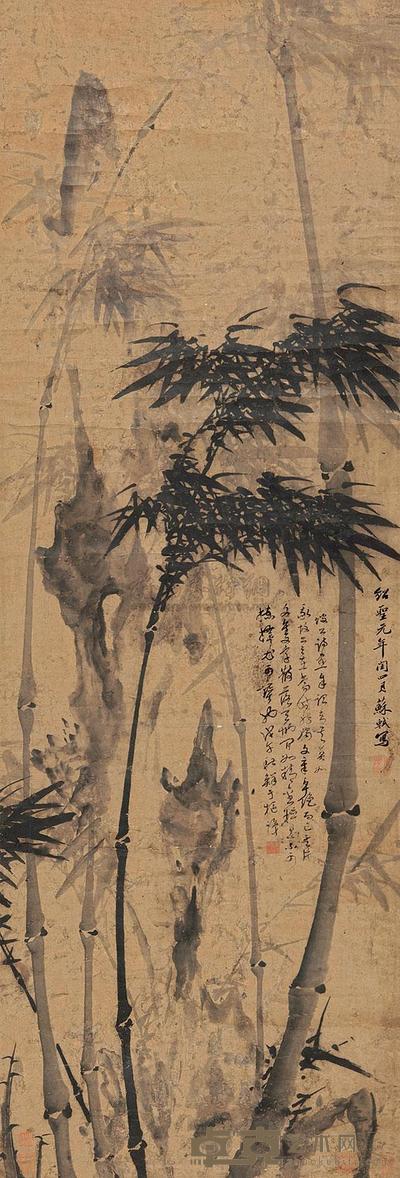 苏东坡 (款) 竹石图 立轴 161×55cm