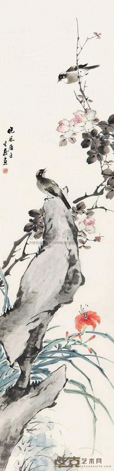 何其愚 花鸟 立轴 134×33cm
