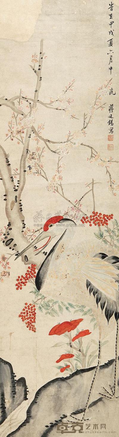 蒋廷锡 梅鹤图 立轴 134×37cm