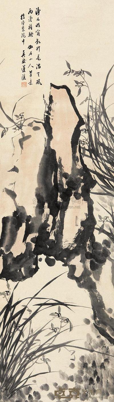 莲溪 兰石图 立轴 107.5×30.5cm