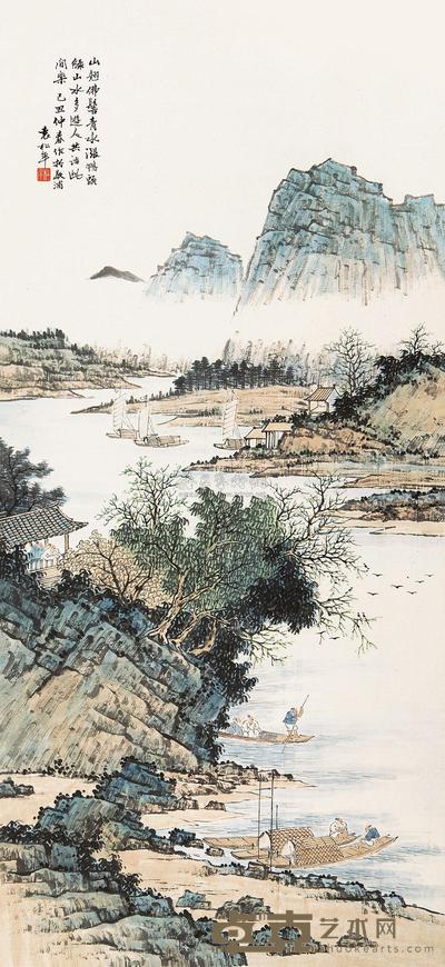 袁松年 江村渔乐图 立轴 82×38cm