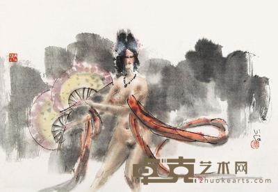 傅小石 红绸双扇舞 镜心 47×69cm