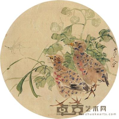 白龙山人 花鸟 镜心 直径24cm