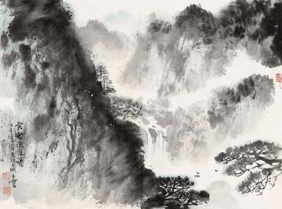 宋玉麟 云壑流泉图 镜心
